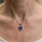 Amethyst-Herz-Halskette mit Strahlenkranz in Weißgold
