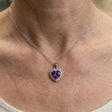 Amethyst-Herz-Halskette mit Strahlenkranz in Weißgold