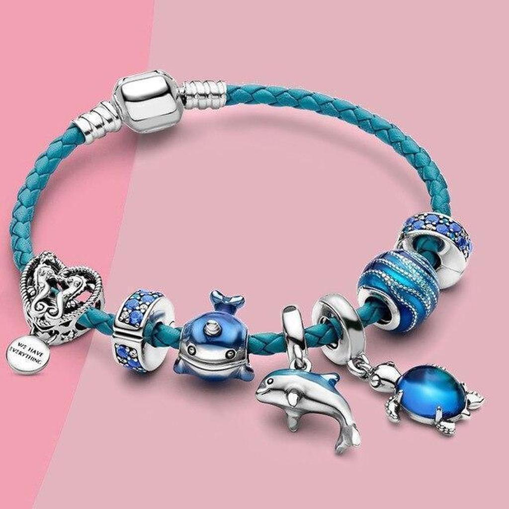 Armband „Ozean“ mit Anhängern aus Leder und Weißgold – Ansicht 2