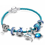 Armband „Ozean“ mit Anhängern aus Leder und Weißgold