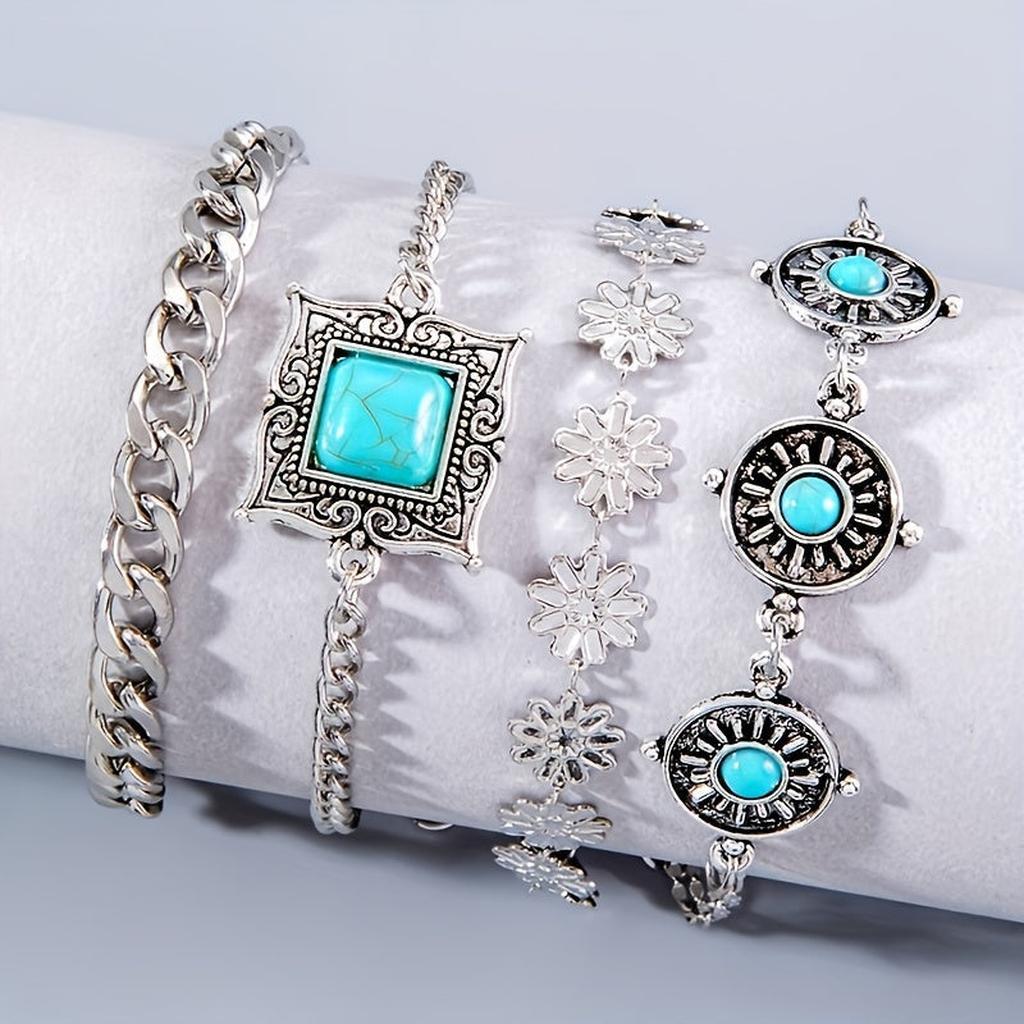 Armband-Set aus Regenbogenstein in Weißgold – Ansicht 2