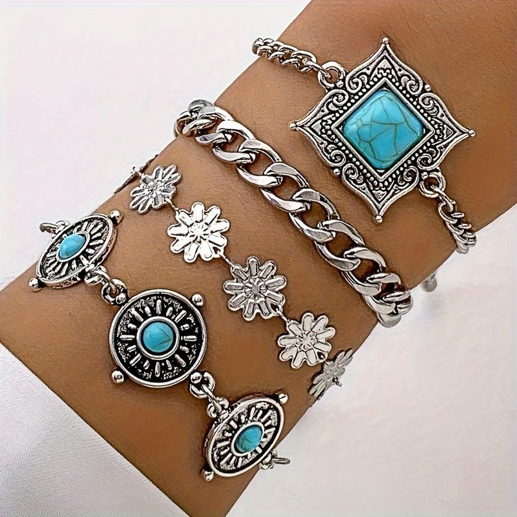 Armband-Set aus Regenbogenstein in Weißgold