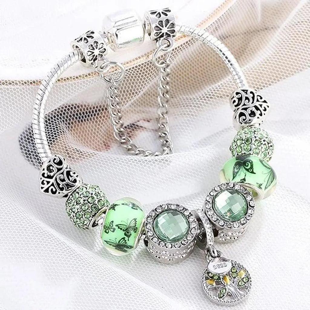 Armband in Weißgold mit grünem Kristall – Ansicht 2