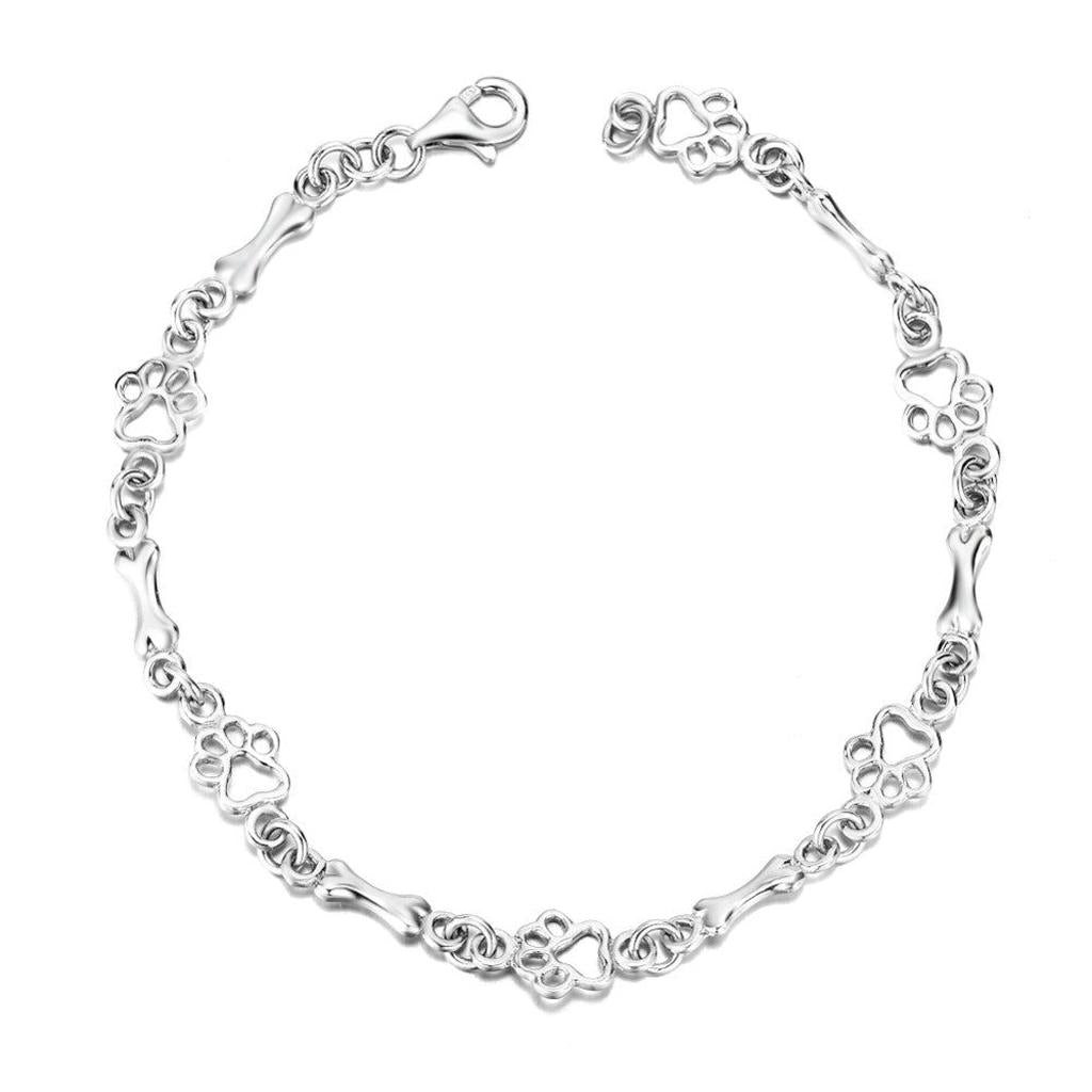 Armband mit Hundepfoten- und Knochen-Anhängern in Weißgold – Ansicht 2