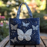 Handgefertigte Stepptasche – Silberner Schmetterling