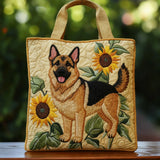 Handgefertigte Stepptasche – Deutscher Schäferhund mit Blüten