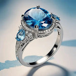 Vintage-Ring mit blauem Kristall in Weißgold