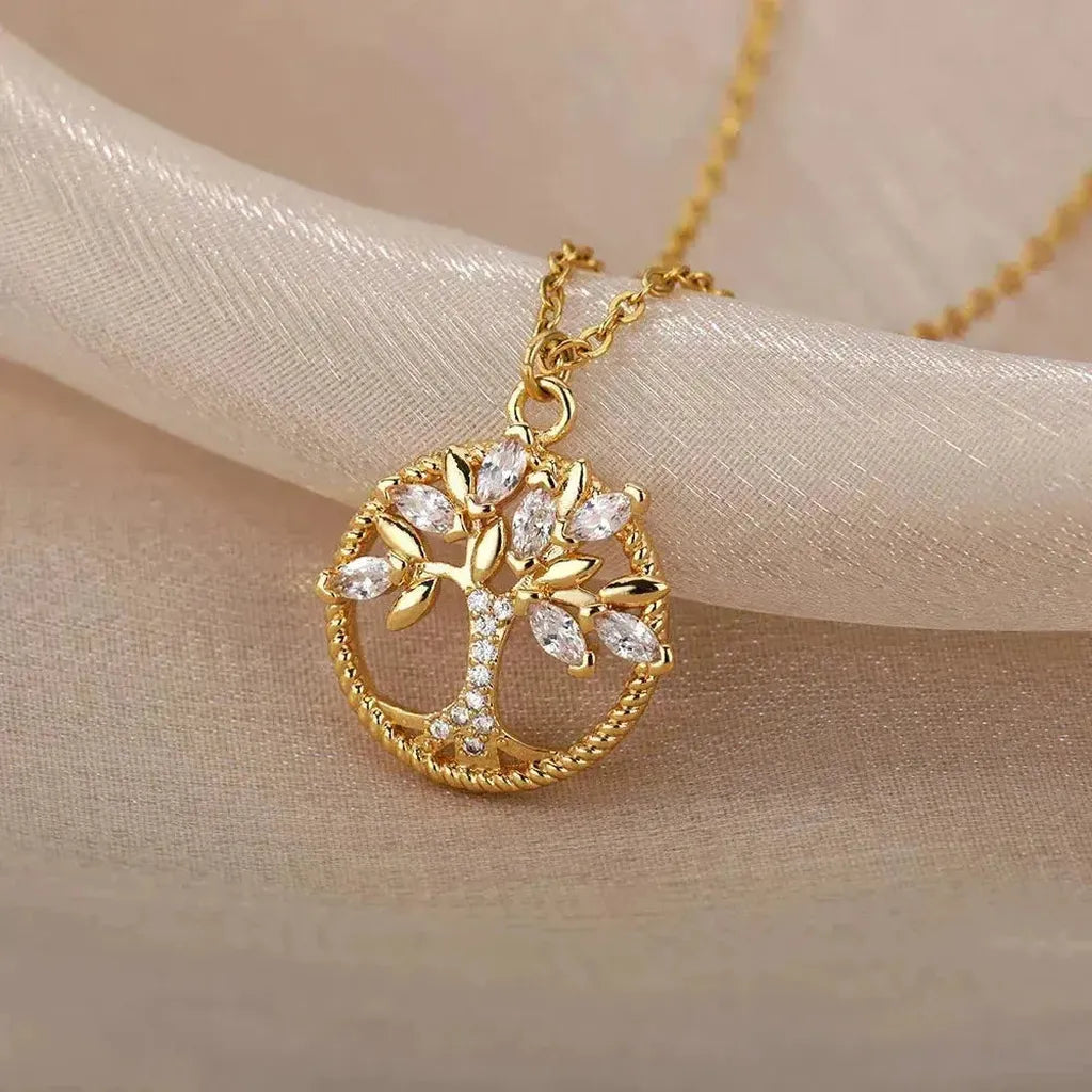 Halskette Baum des Lebens mit Zirkonia in Gold