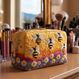 Gesteppte Kosmetiktasche mit Bienen und Blumen
