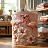 Gesteppter Wäschekorb – Flamingo in Blüten