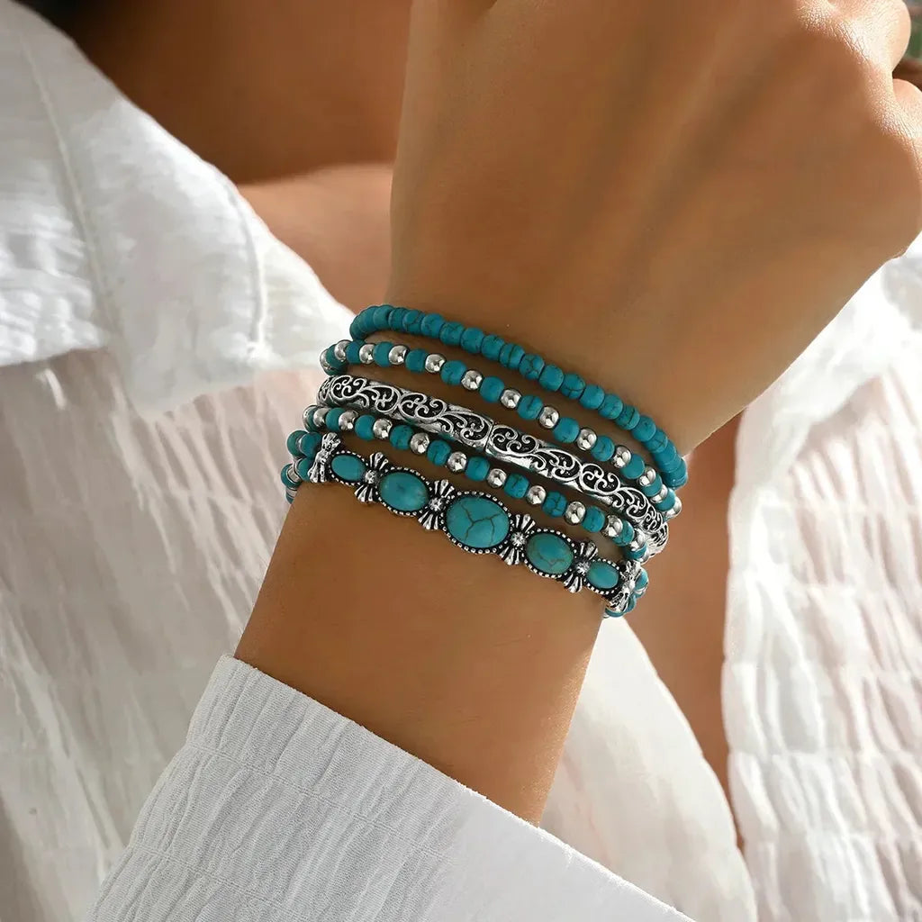 Boho-Armband-Set mit türkisfarbenen Perlen – Ansicht 2