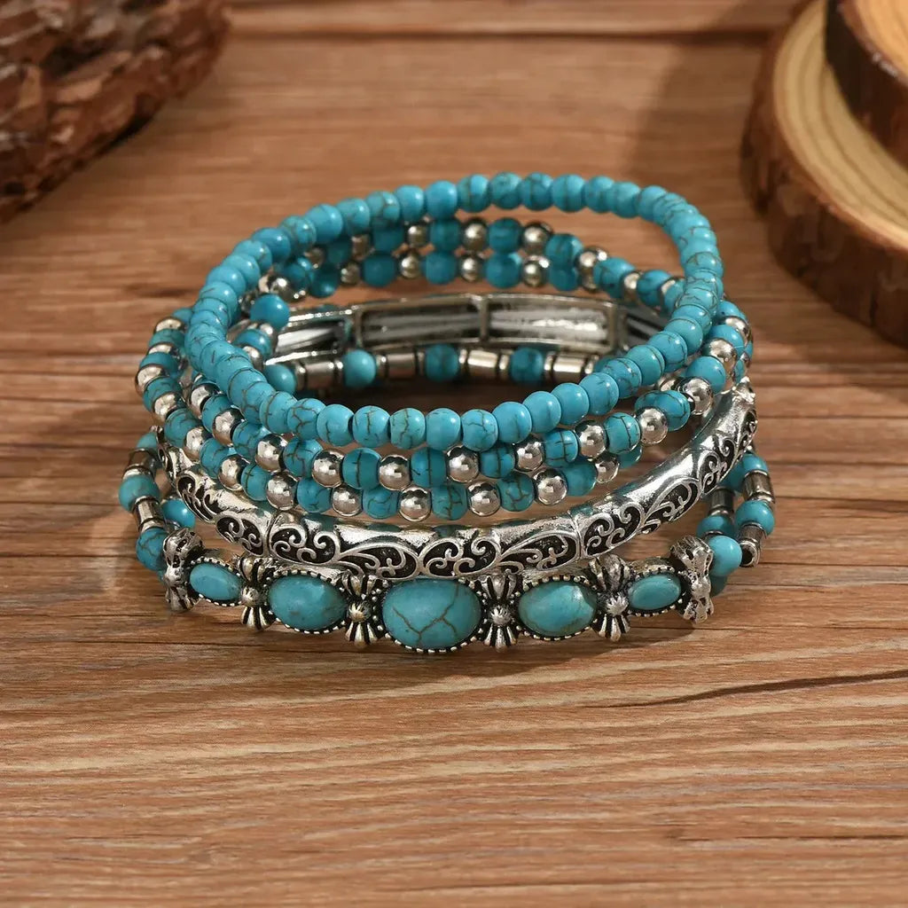 Boho-Armband-Set mit türkisfarbenen Perlen – Ansicht 3