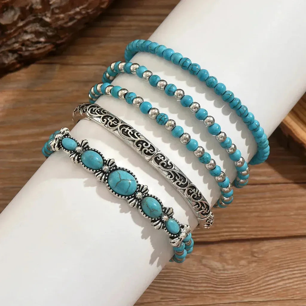 Boho-Armband-Set mit türkisfarbenen Perlen – Ansicht 4
