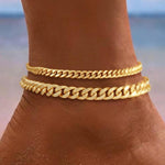 Mehrlagiges Fußkettchen mit kubanischen Gliedern in Gold