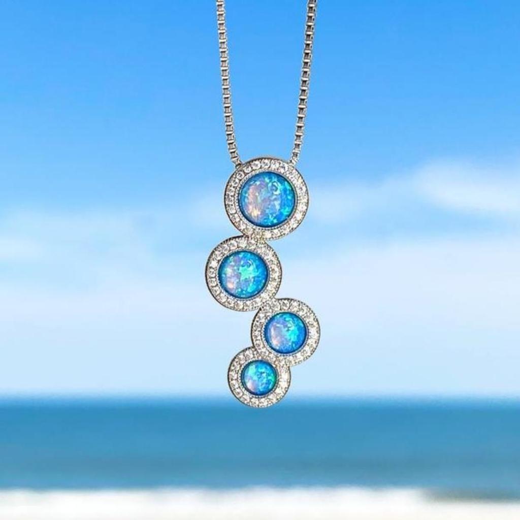 Zirkonia-Halskette mit Opal in Weißgold