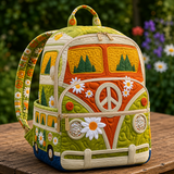 Gesteppter Boho-Rucksack – Bus im Wald