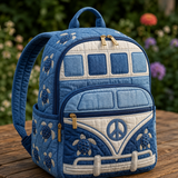 Gesteppter Boho-Rucksack – Denim mit Meeresschildkröte