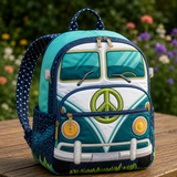 Gesteppter Boho-Rucksack – Bus bei Nacht