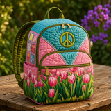 Gesteppter Boho-Rucksack – Tulpen und Ruhe