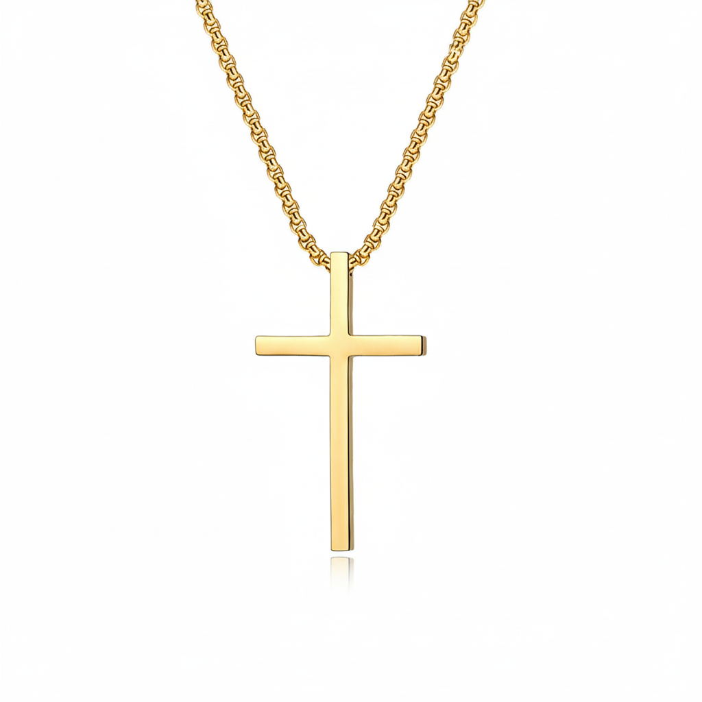 Halskette mit gefasstem Kreuz in Gold