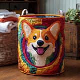 Gesteppter Wäschekorb – Bunte Corgis