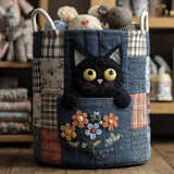 Gesteppter Wäschekorb – Katze in Denim