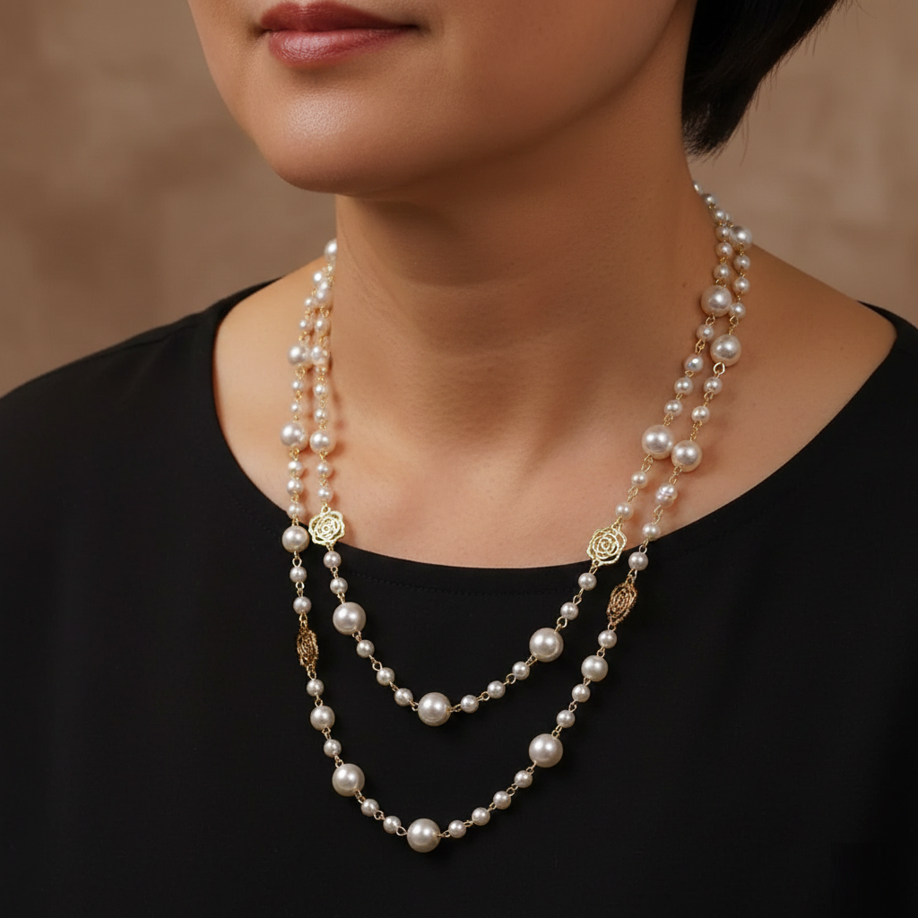 Elegante goldene Halskette mit kleiner Perle – Ansicht 2