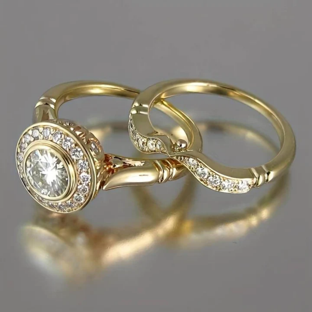 Retro-Ring-Set mit Zirkonia in Gold