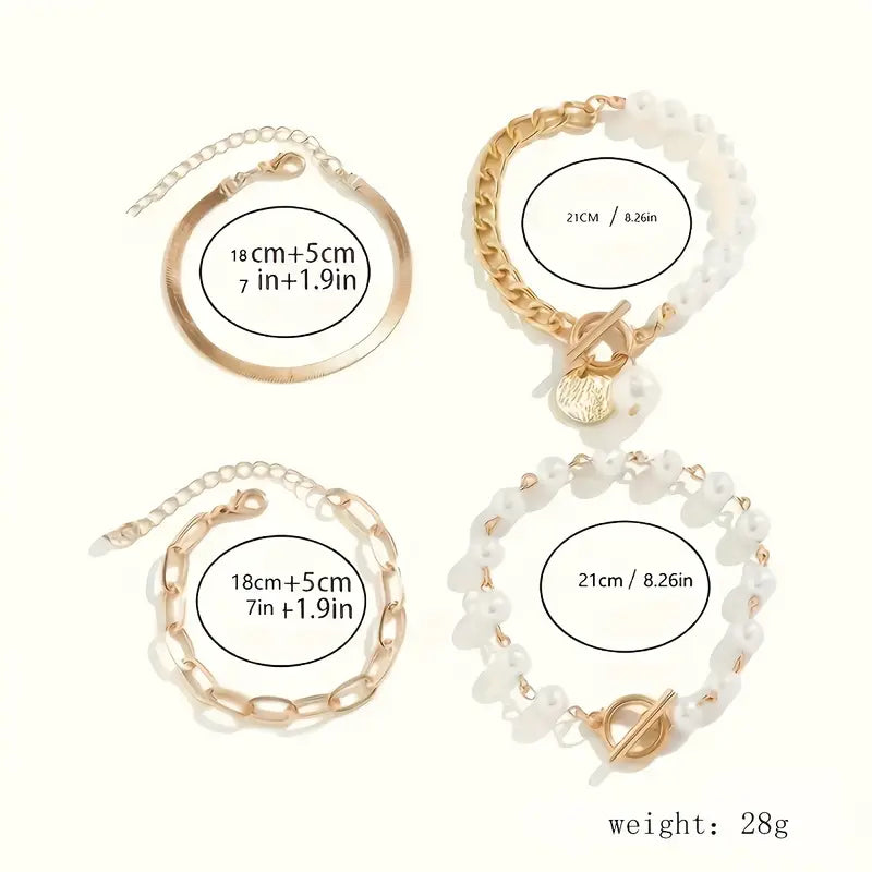 Armband-Set mit Schlange, Perlen und Gliedern in Gold, Ansicht 6