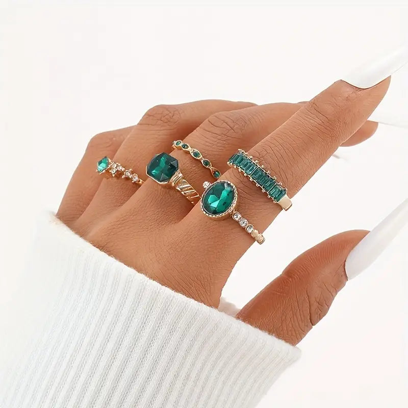 Ring-Set „Smaragdglanz“ in Gold, Ansicht 3