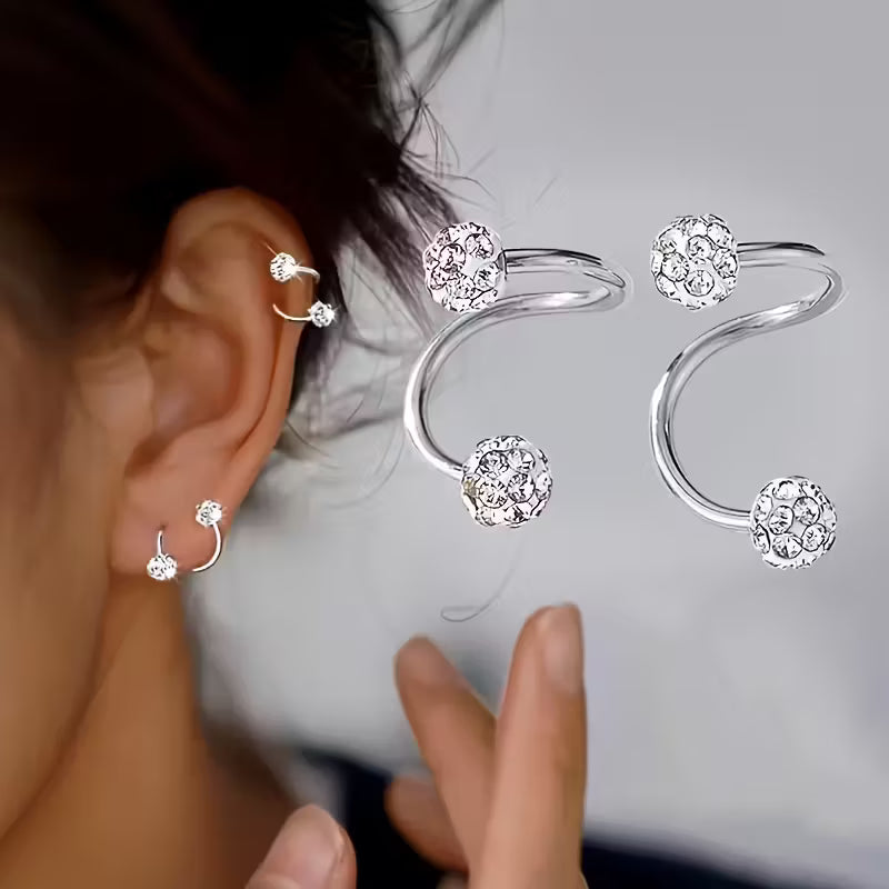 Ohrstecker-Set mit Spiralkugeln und Zirkonia in Gold, Ansicht 2