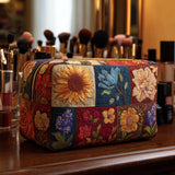 Gesteppte Kosmetiktasche mit Blumen