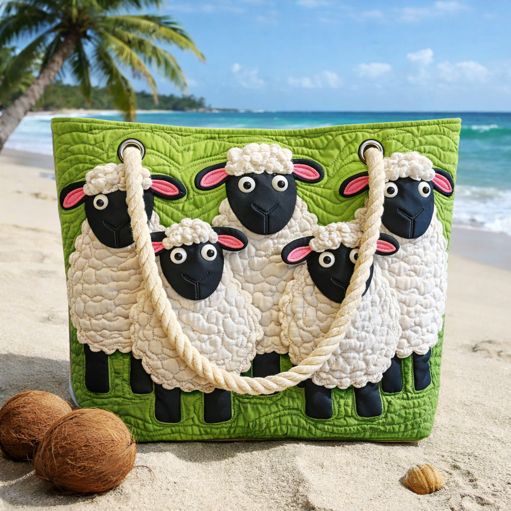 Handgefertigte Strandtasche – Schafe unter freiem Himmel