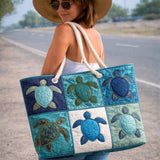 Handgefertigte Strandtasche – Blaue Schildkröte
