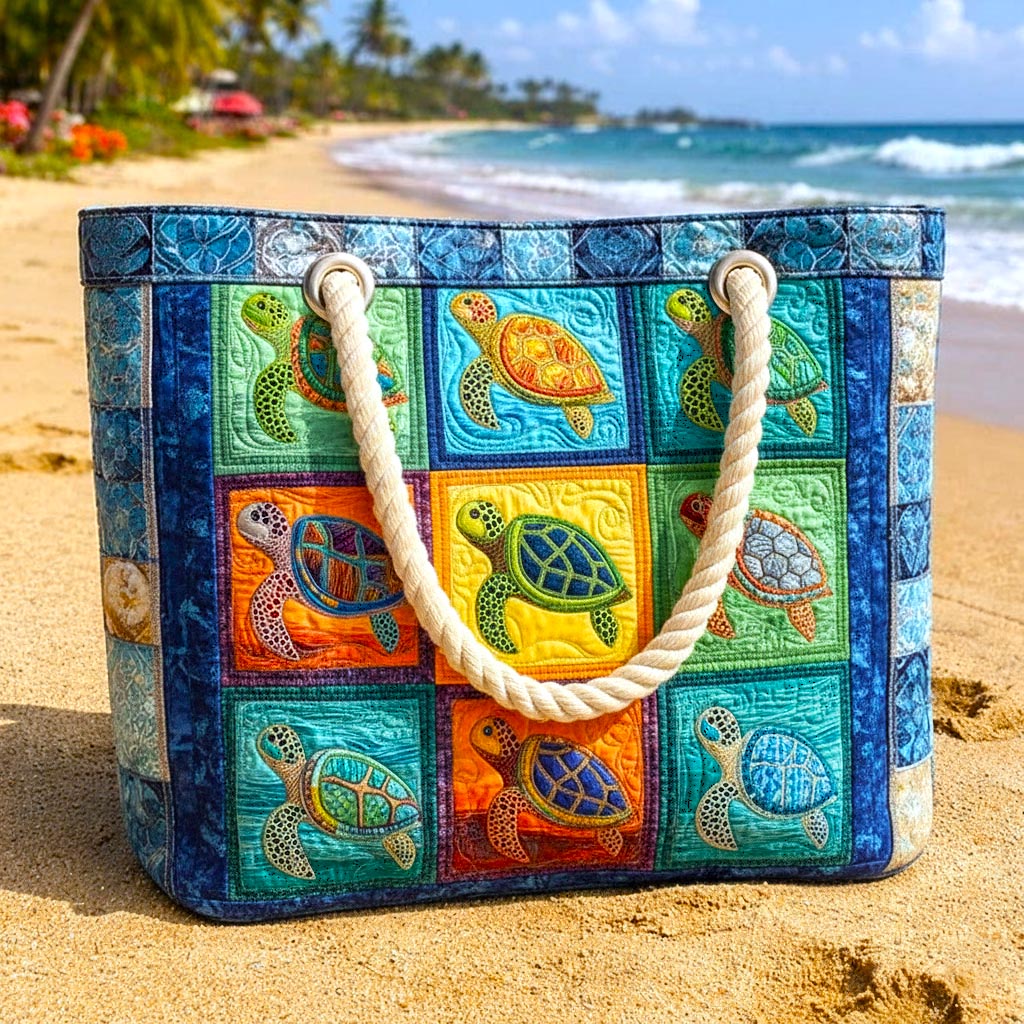 Handgefertigte Strandtasche – Gelassene Schildkröte