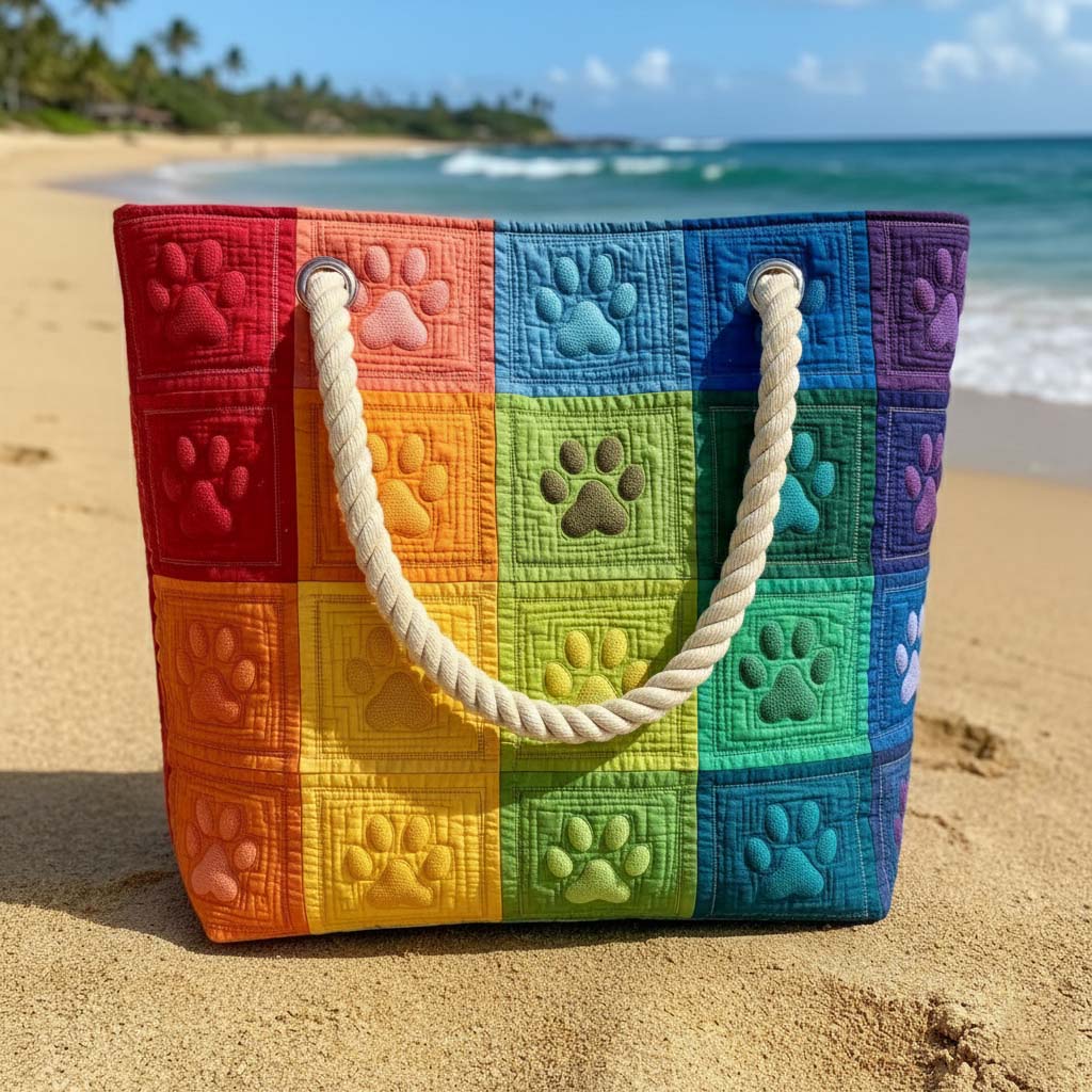 Handgefertigte Strandtasche – Pfoten im Patchwork