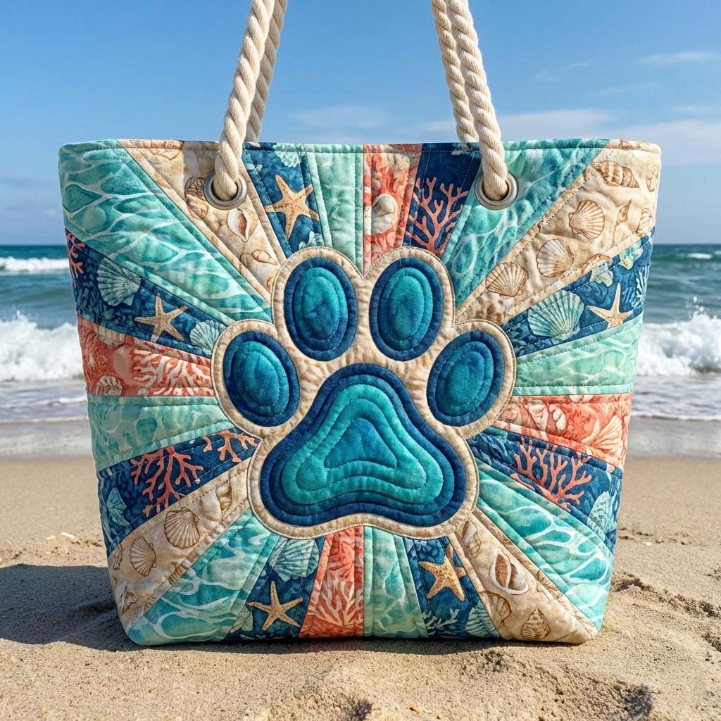 Handgefertigte Strandtasche – Pfotenabdrücke
