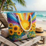 Handgefertigte Strandtasche – Regenbogensonne