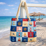 Handgefertigte Strandtasche – Maritimes Patchwork