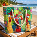 Handgefertigte Strandtasche – Freches Huhn