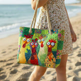 Handgefertigte Strandtasche – Freches Huhn