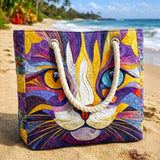 Handgefertigte Strandtasche – Katze mit Attitüde