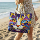 Handgefertigte Strandtasche – Katze mit Attitüde