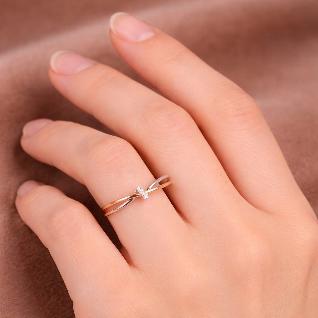 Geflochtener Ring in Roségold und Weißgold – Ansicht 2