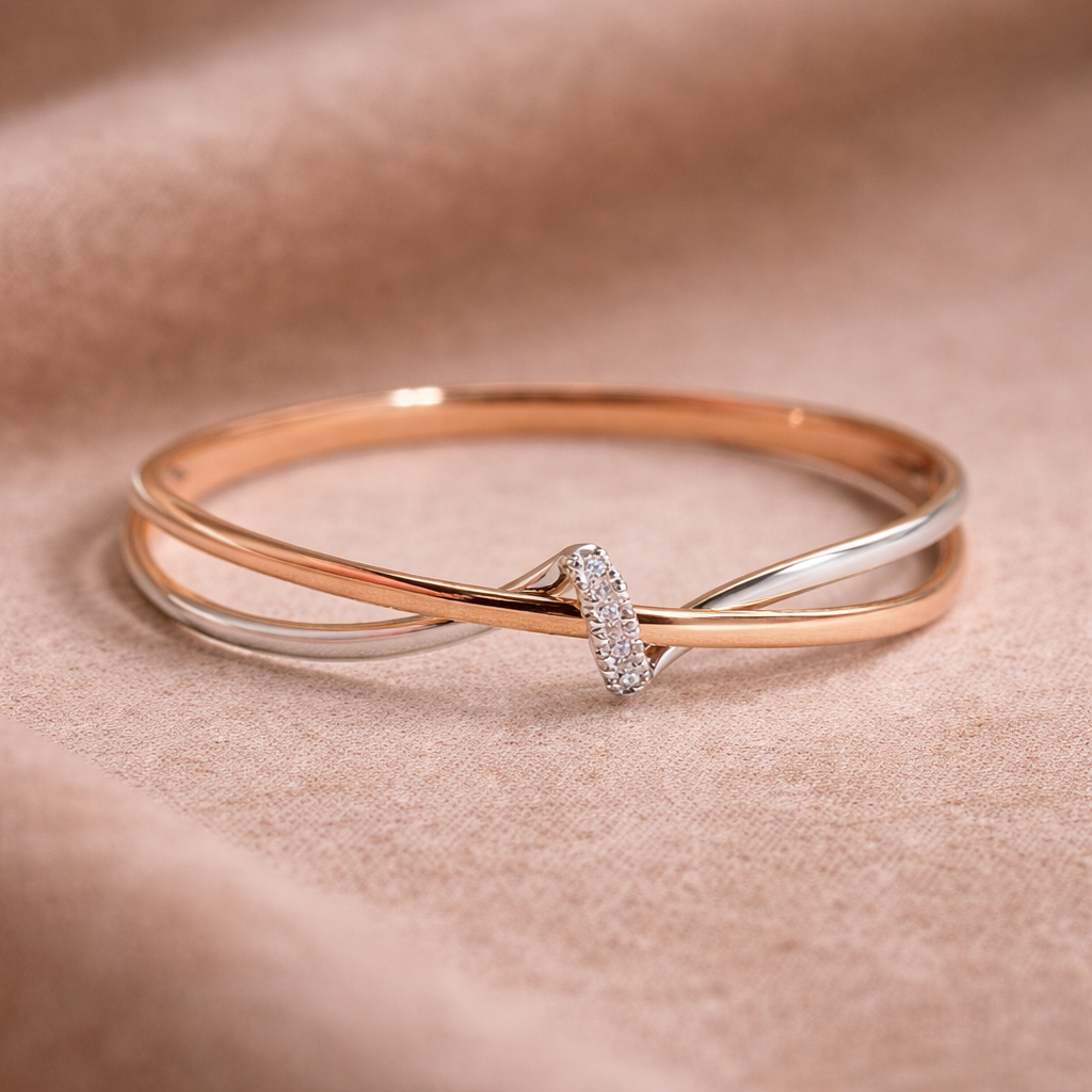 Geflochtener Ring in Roségold und Weißgold