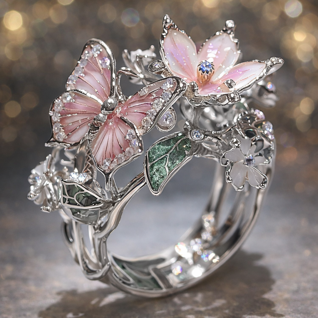Glänzender Schmetterlingsring mit Zirkonia – Ansicht 2