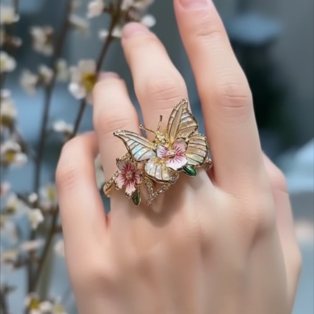Glänzender Schmetterlingsring mit Zirkonia – Ansicht 6