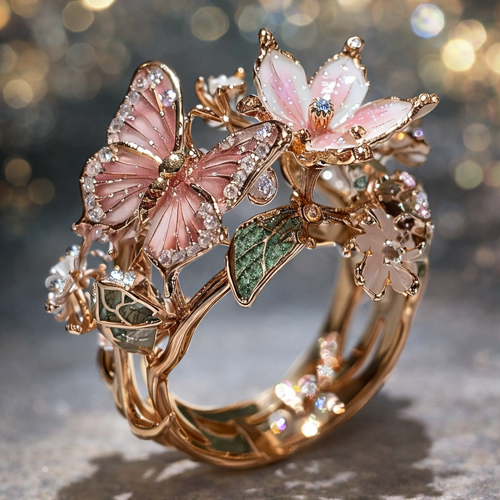 Glänzender Schmetterlingsring mit Zirkonia