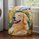 Gesteppter Wäschekorb – Golden Retriever in Blüten