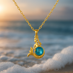 Goldene Meerjungfrauen-Halskette mit blauem Kristall